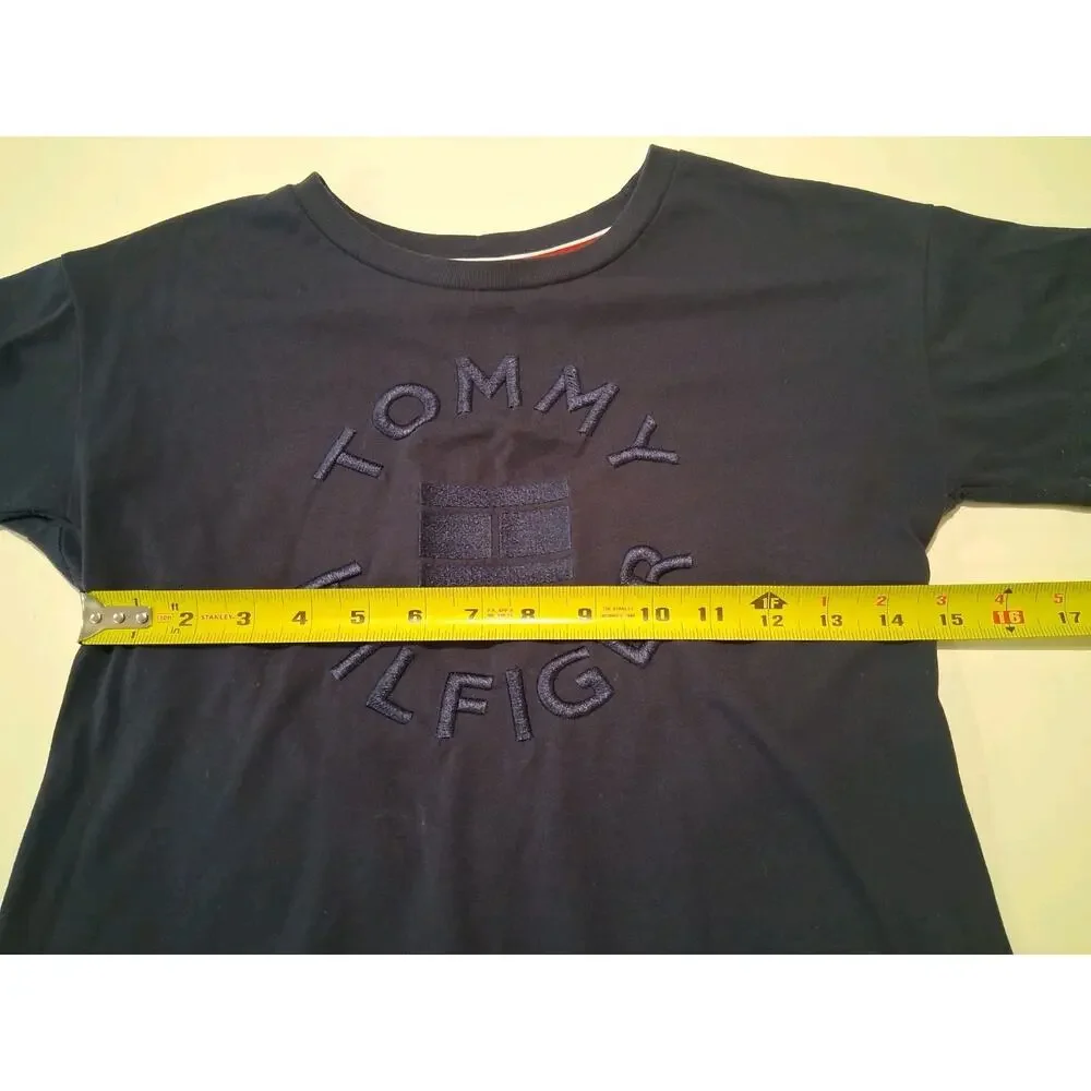 Tommy Hilfiger Big Girls L (12/14) Navy Blue T-Shirt Dress Circle Logo Pre-owned